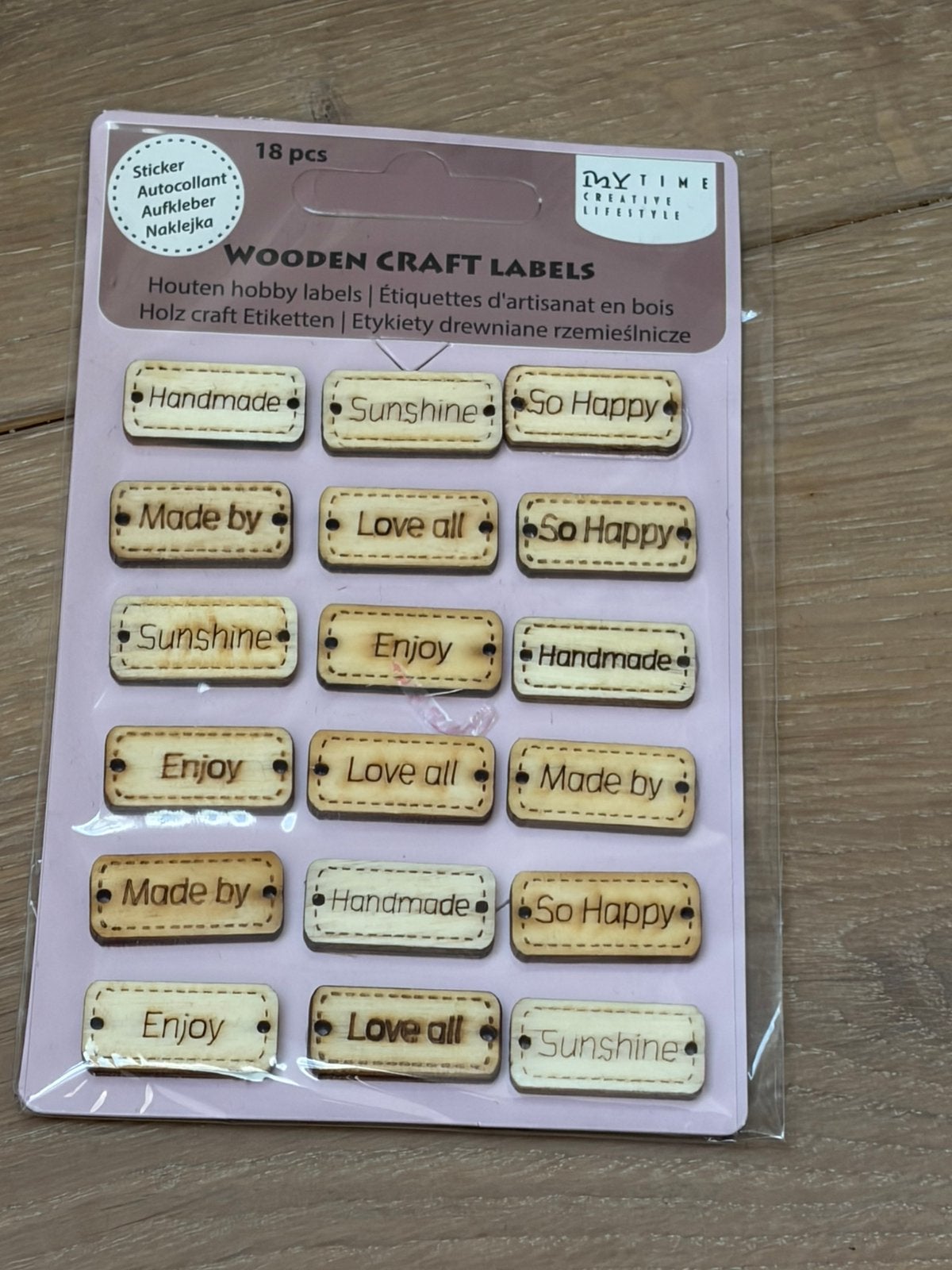 Houten hobby labels - 18 stuks, Hobby en Vrije tijd, Ophalen of Verzenden, Zo goed als nieuw, Applicatie