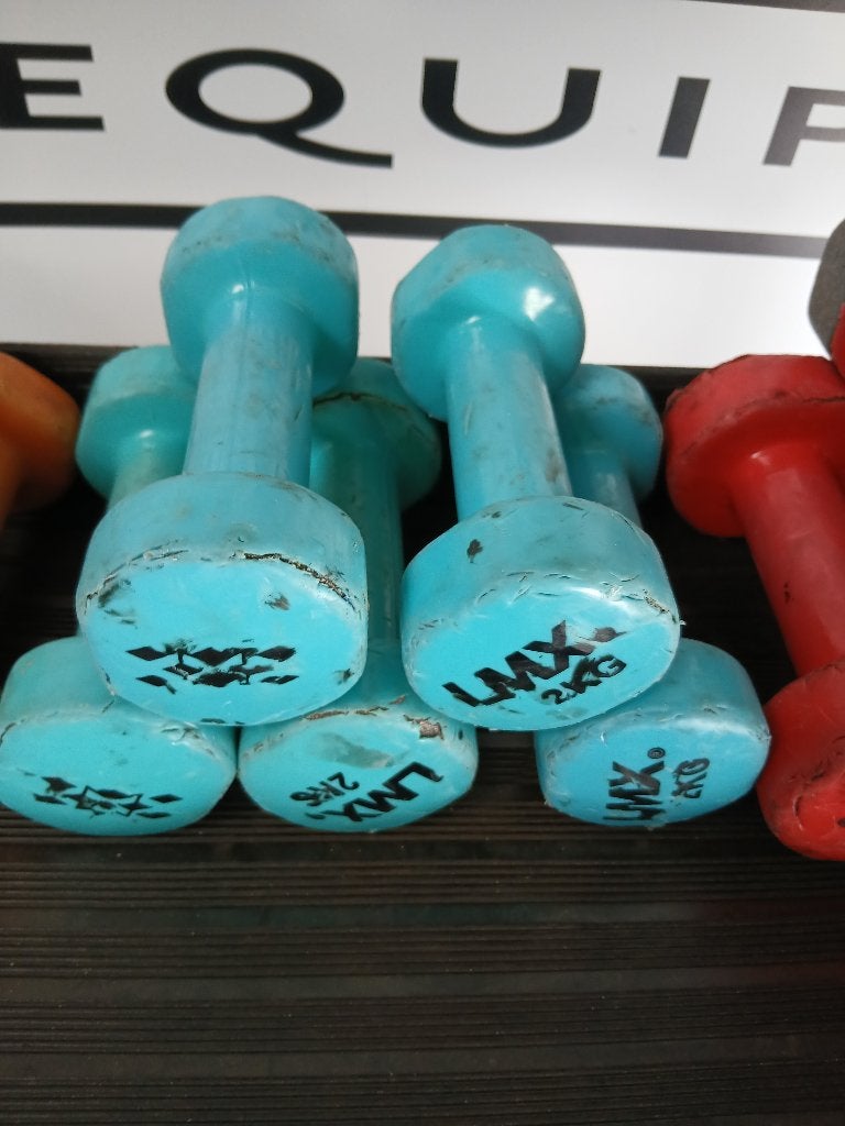 Set vinyl LMX dumbbells - 0.5kg, 1kg, 2kg, 3kg, 4kg, 5kg, Enlèvement, Utilisé, Bras, Haltère