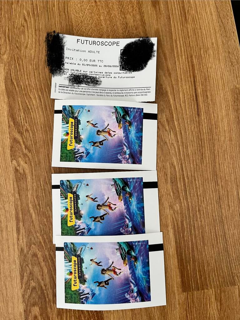 4 kaartjes voor Futuroscope, Tickets en Kaartjes, Ticket of Toegangskaart