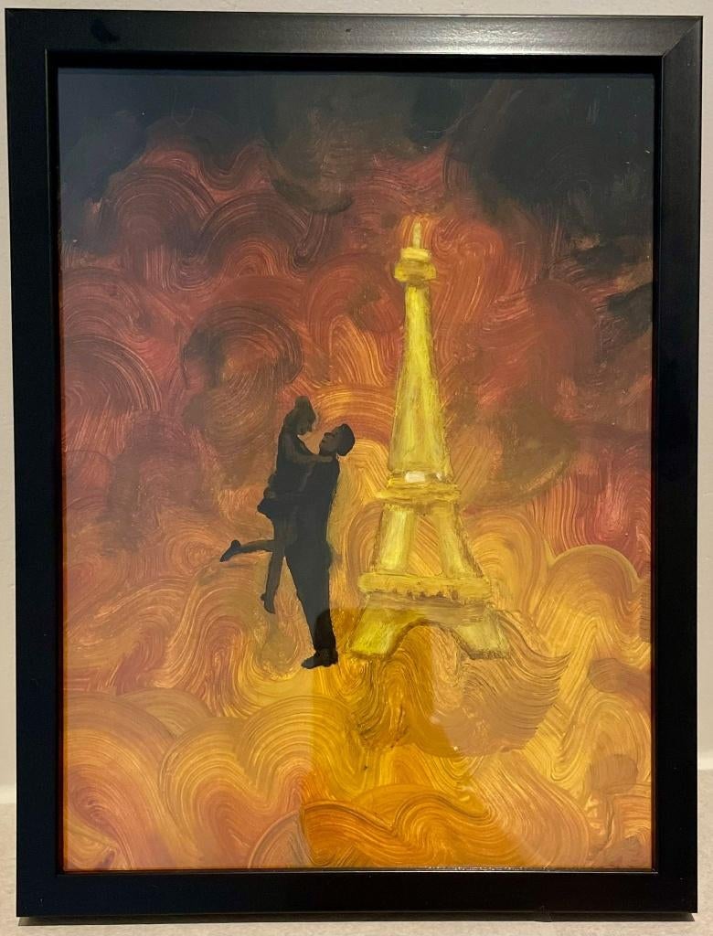 Unieke originele schilderij Liefde in Parijs, Ophalen of Verzenden