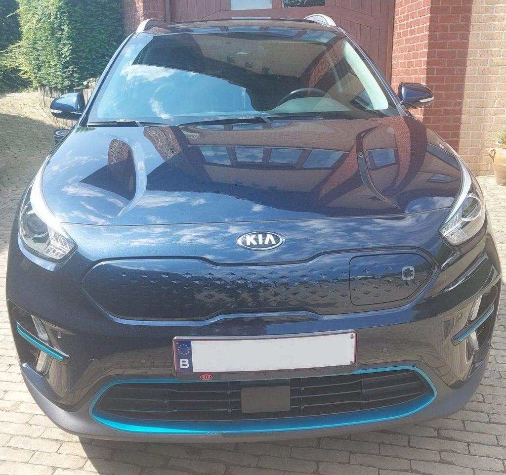 Kia e-NIRO MORE 64kWh, SOH 100%, Mèt WARMTEPOMP, 220Volt, Auto's, Kia, Blauw, Elektrisch, 5 zetels, Grijs