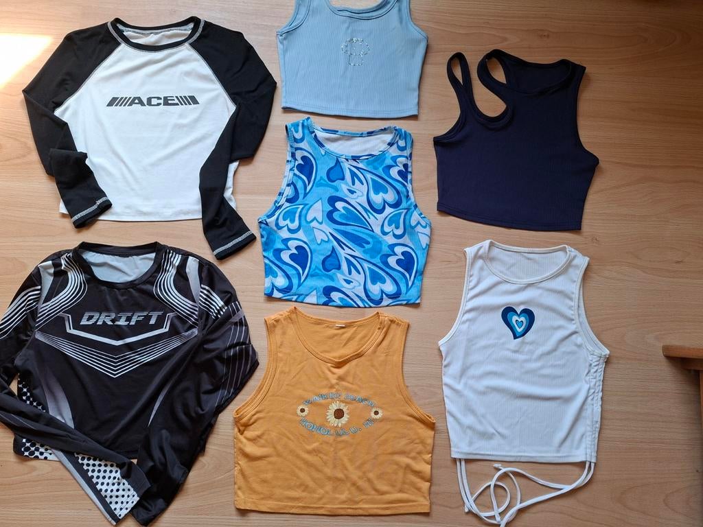 7 zomerse topjes/longsleeves in maat 164/170 in nieuwstaat, Ophalen, Zo goed als nieuw, Meisje, Shirt of Longsleeve