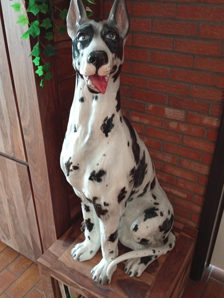 Keramische duitse dog Harlekijn patroon, Antiek en Kunst, Ophalen