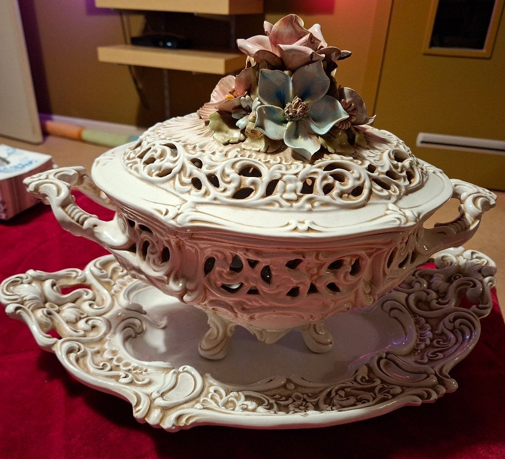 Vintage Italiaanse soepterrine (soupière) met bijpassend...., Enlèvement