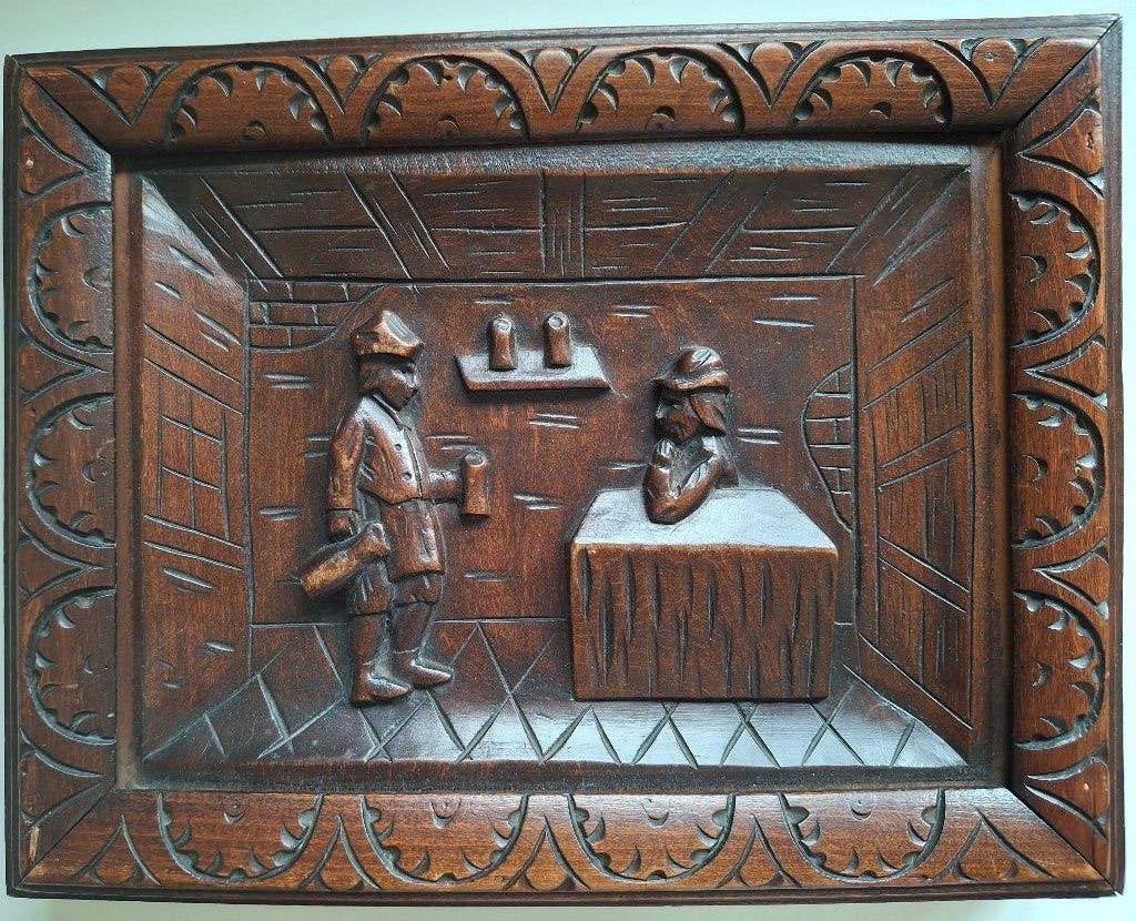 Vintage Hand Carved houten Bas Relief paneel, Enlèvement ou Envoi, Bois, Sculpture sur bois