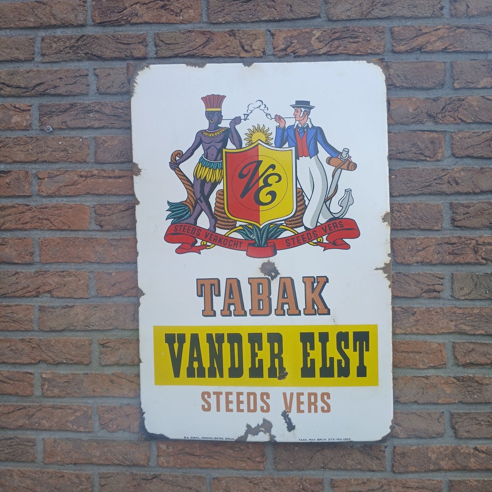 Emaille reclamebord goede staat. Glans plus oortjes, Ophalen of Verzenden