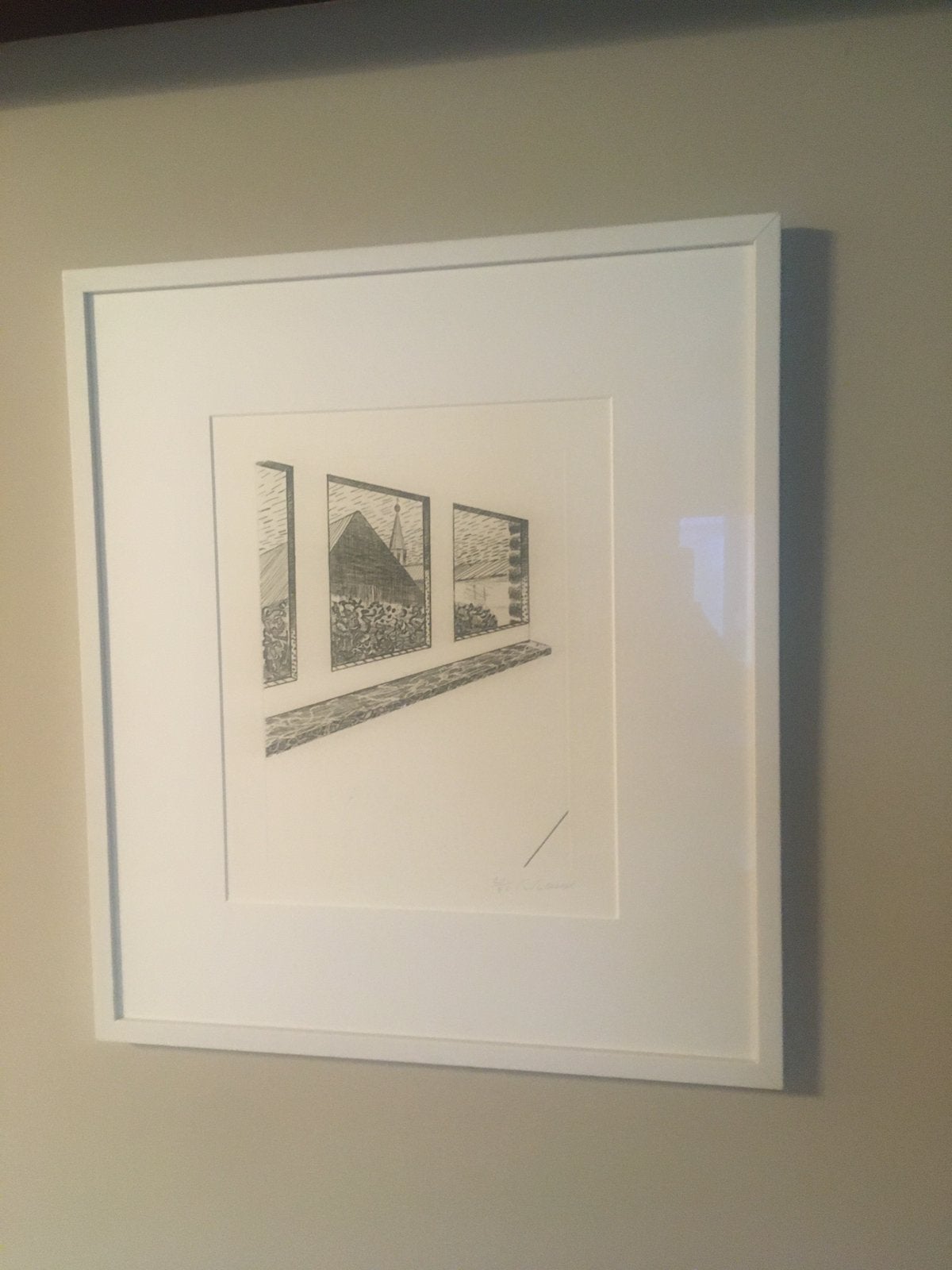 Roger Raveel ets vensterdoorkijk, Ophalen, 68 cm, 60 cm, Genummerd