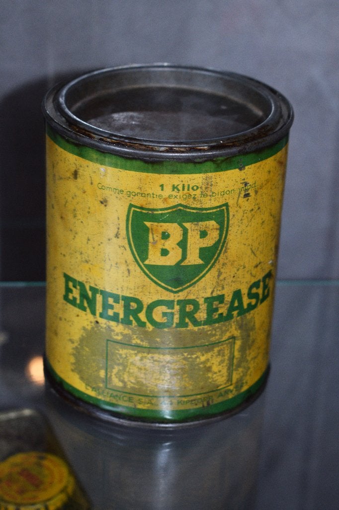 oude vet pot BP energol 1950 1 kg olie blik, Verzamelen, Ophalen of Verzenden, Gebruikt, Reclamebord