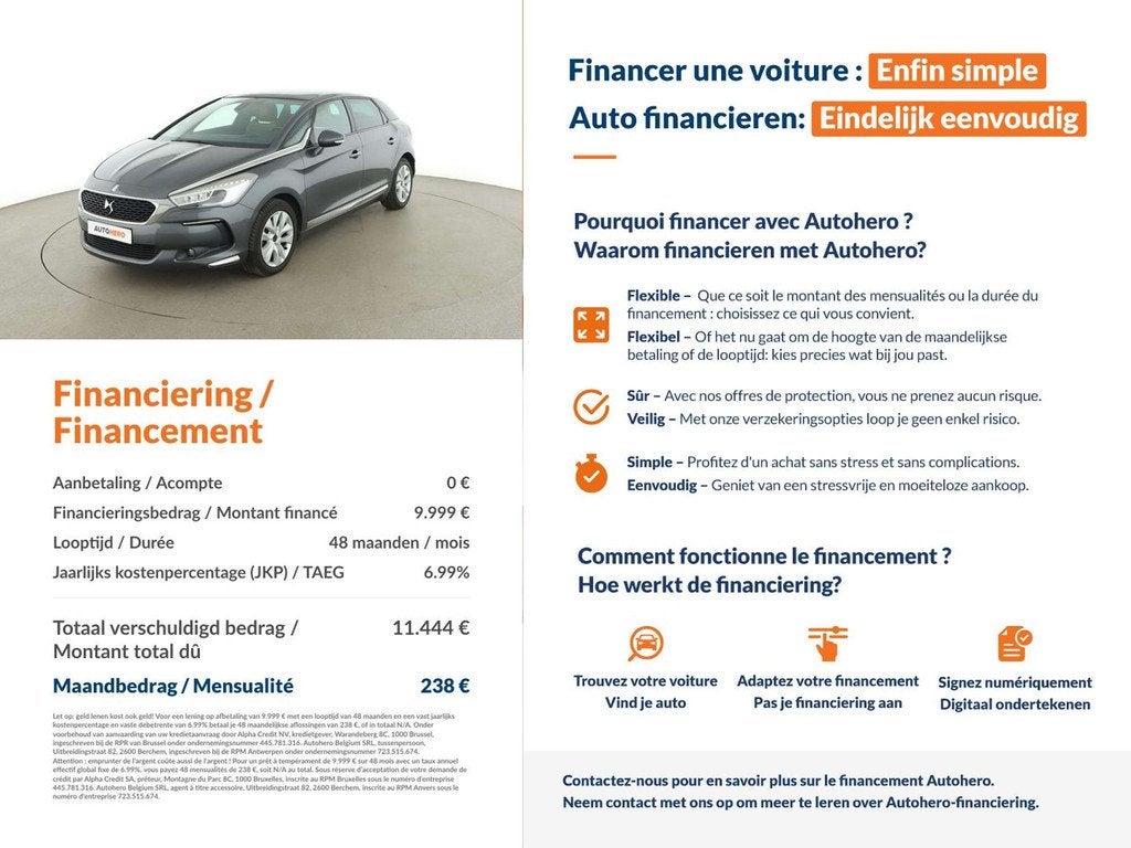 DS Automobiles DS 5 1.6 THP (année de construction 2015), Autos, DS, Argent ou Gris, Achat, 135 g/km, 1504 kg