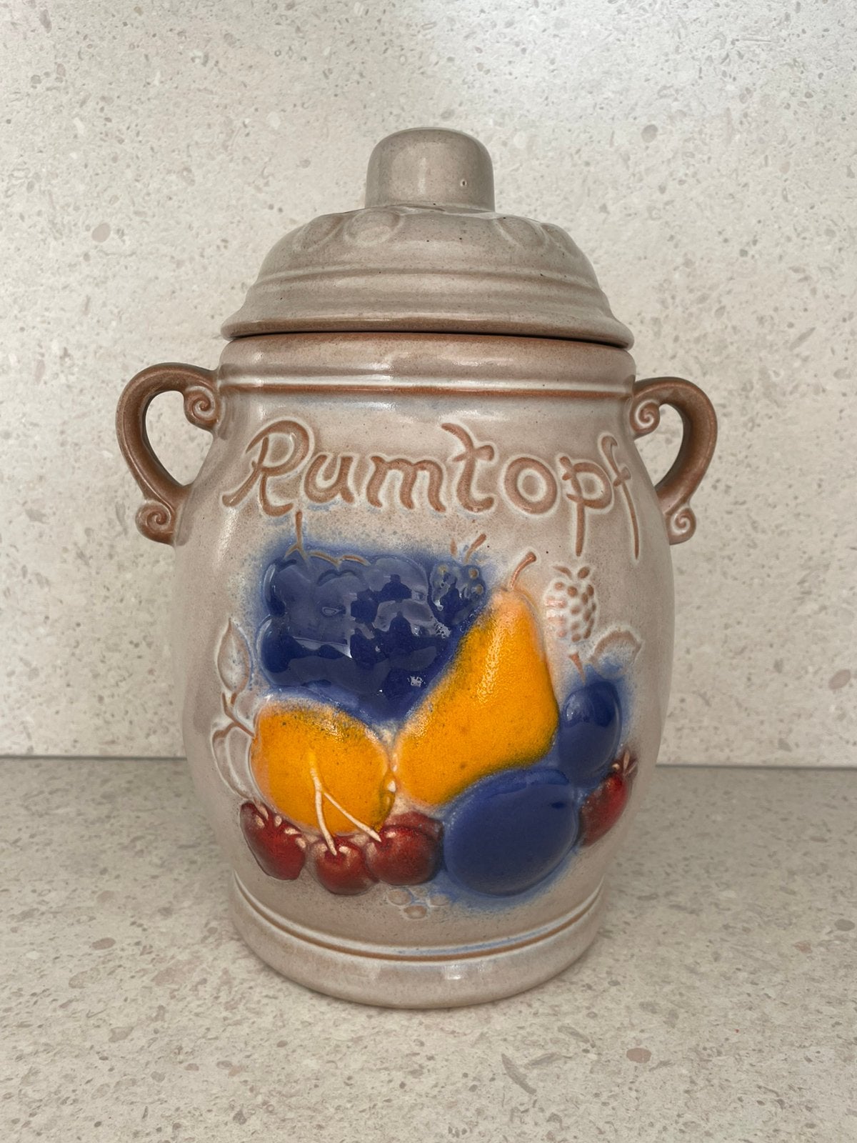 Vintage Rumtopf pot - keramiek met fruitdecor, Ophalen of Verzenden