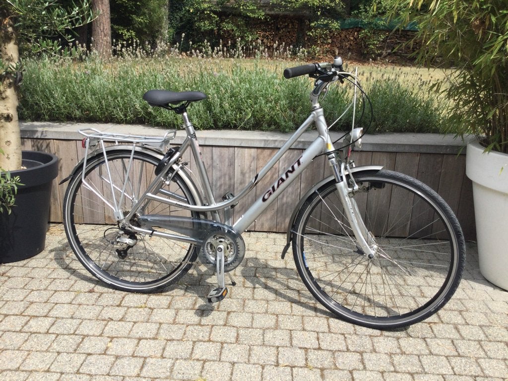 Topstaat damesfiets Giant maat 56 Shimano Deore 24, Ophalen, 53 tot 56 cm, Velgrem, Versnellingen
