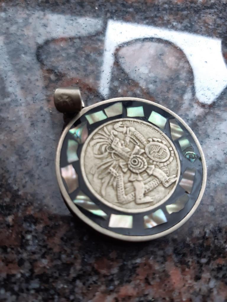Pendentif maya en argent ancien avec onyx, Enlèvement ou Envoi, Argent, Argent