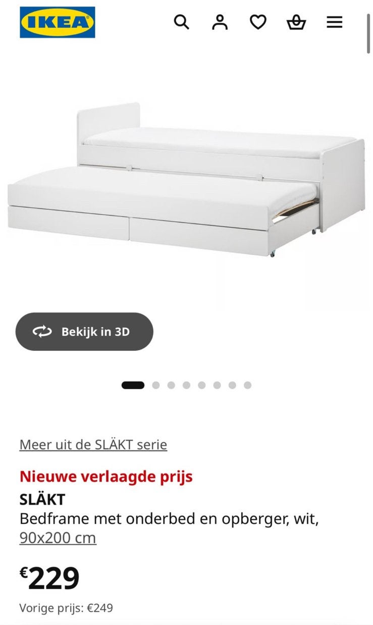 Bed SLAKT (Ikea), Ophalen, Wit, Tweepersoons, Hout