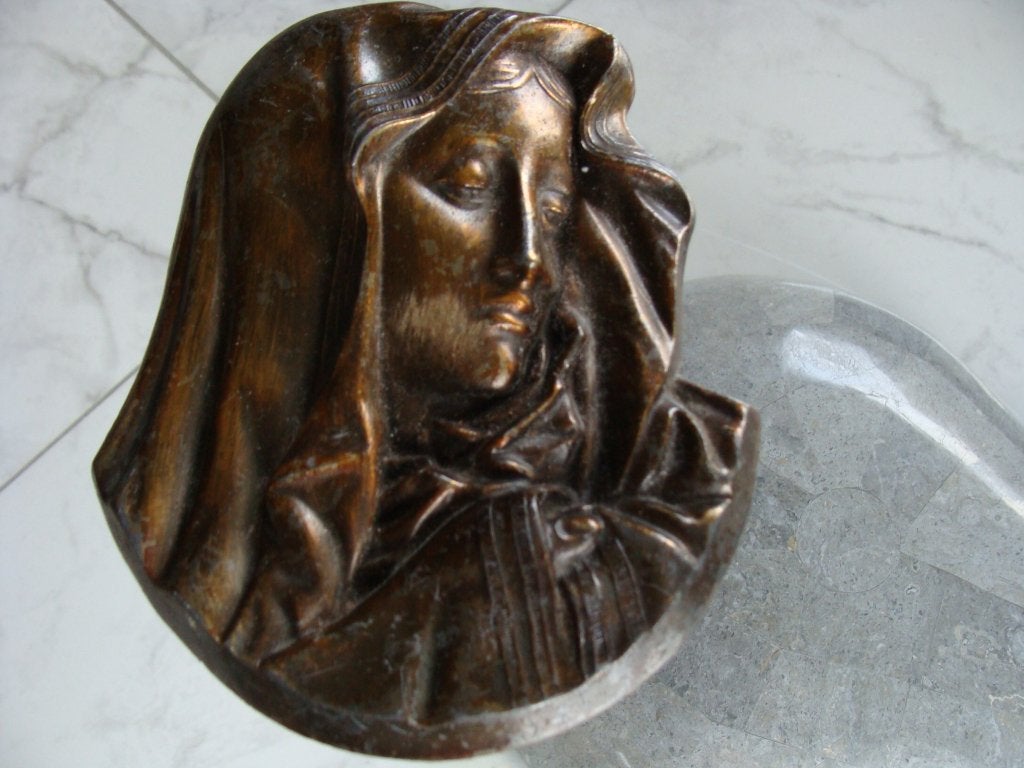 plaque en cuivre bronze de la Sainte Vierge, +- 1946,, Antiquités & Art, Enlèvement