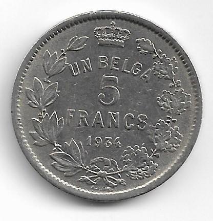 België: 1 belga 1934 FR (A) = de zeldzaamste = morin 390 (A), Postzegels en Munten, Verzenden, Losse munt