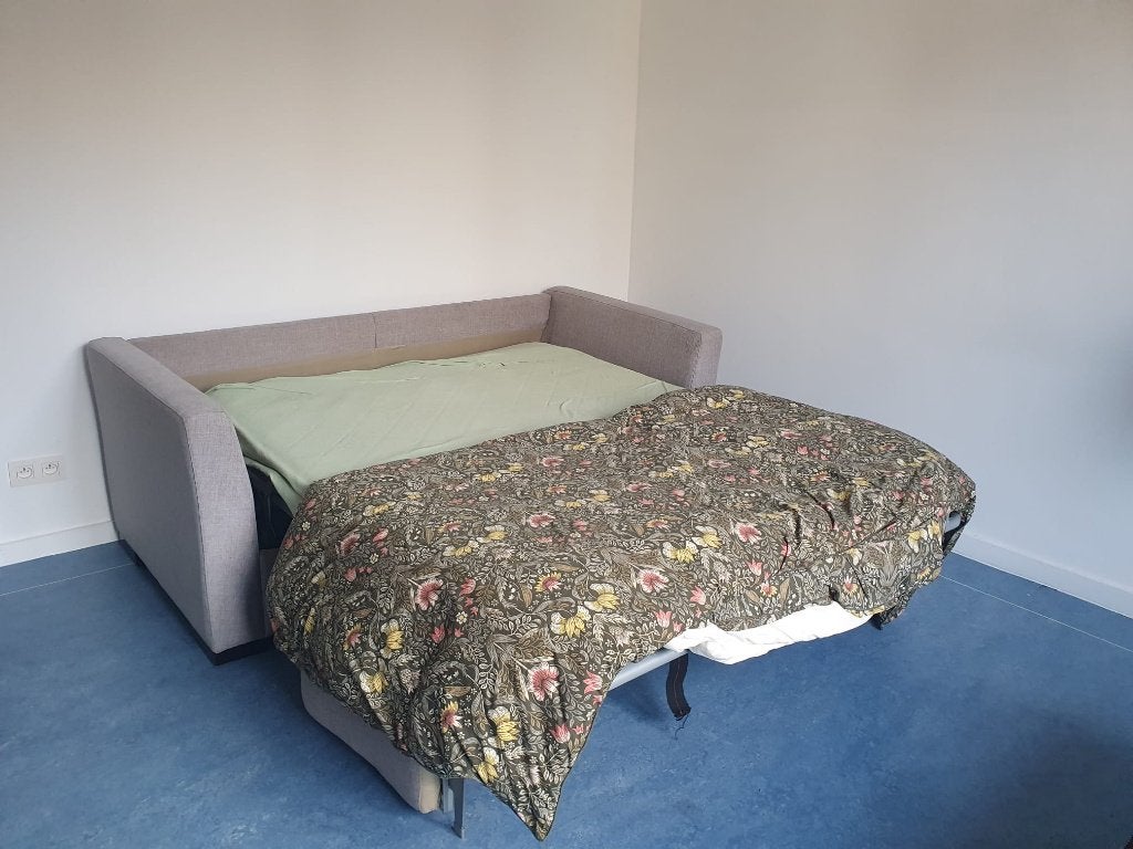 Canapé-lit 2 places avec matelas - Leuven, Maison & Meubles, 75 à 100 cm, Grijs stof, Enlèvement, Utilisé