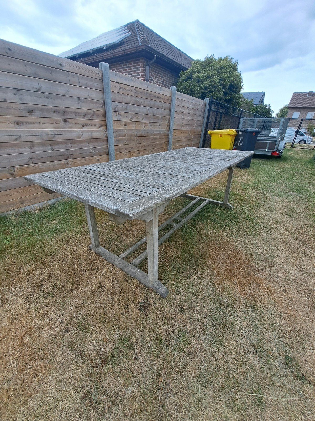 ​Grote Houten Teak Tuintafel (Crown Teak) – 230 x 100 cm, Tuin en Terras, Ophalen of Verzenden, Gebruikt, Rechthoekig, Hout