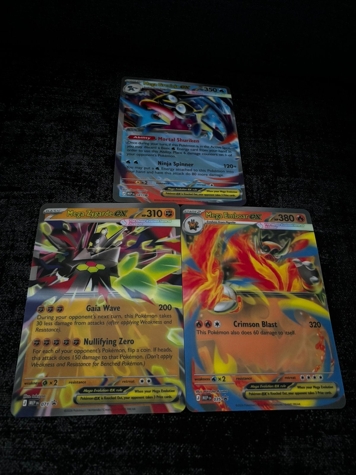 Set van 3 Oversized Jumbo Mega Greninja, Zygarde & Emboar EX, Hobby en Vrije tijd, Verzenden, Zo goed als nieuw