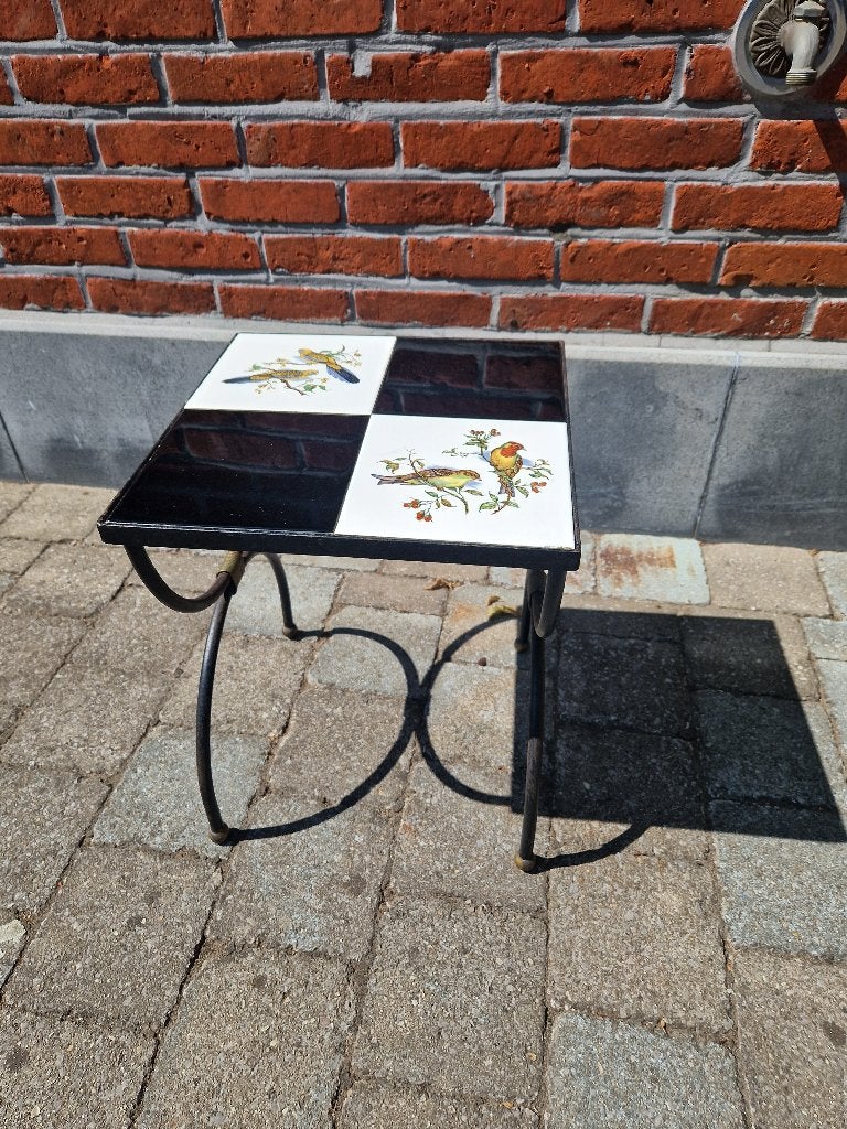 Vintage kleine bijzettafel plantenstandaard mozaïektegels, Antiek en Kunst, Ophalen of Verzenden