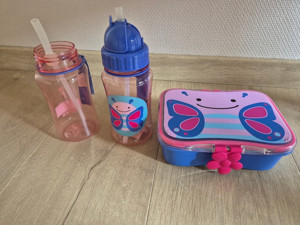 Bouteille à boire et boîte à lunch 'Skiphop, papillon', Enfants & Bébés, Enfants & Bébés Autre, Comme neuf, Enlèvement ou Envoi