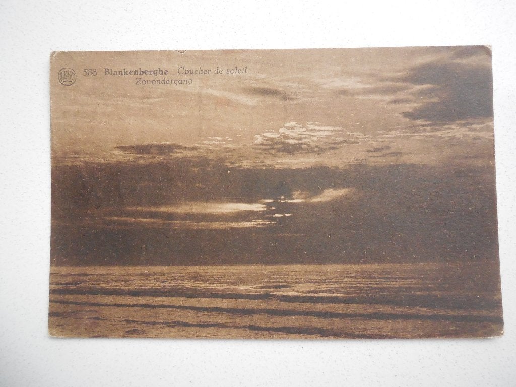 postkaart Blankenberge Zonsondergang, Verzamelen, Ophalen of Verzenden, 1920 tot 1940, Gelopen, West-Vlaanderen