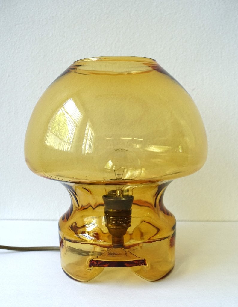 Vintage tafellamp mushroom Süssmuth glas Space Age amber, Huis en Inrichting, Gebruikt, Vintage, 27 cm, Ophalen of Verzenden