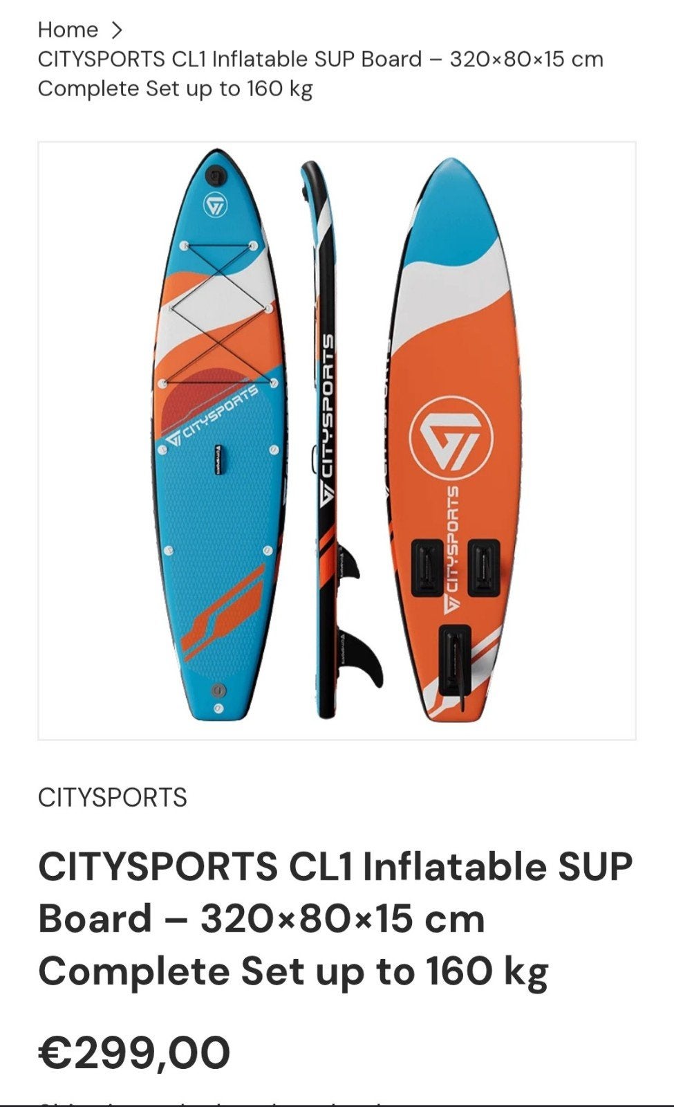 CITYSPORTS CL1 Opblaasbare SUP Board – 3208015 cm – Comple, Ophalen of Verzenden