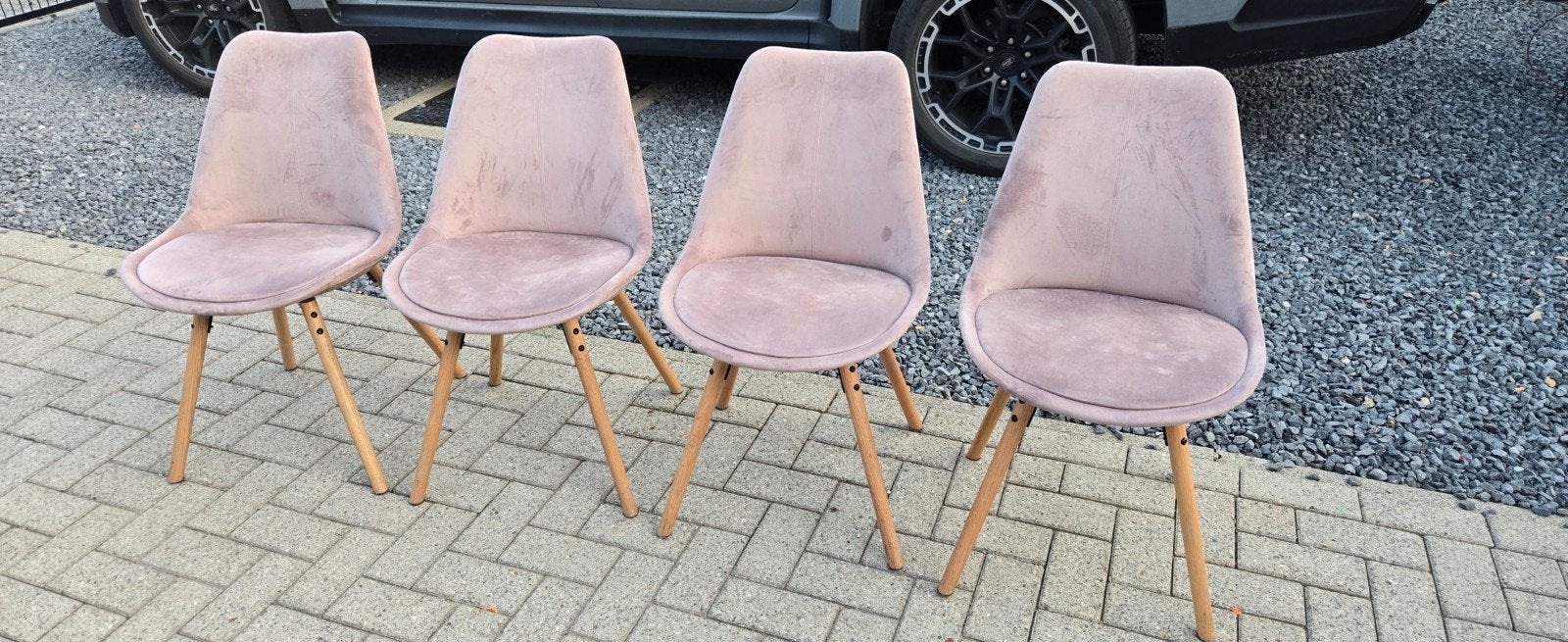 eetkamerstoelen in roze fluweel met eikenhouten poten, Enlèvement