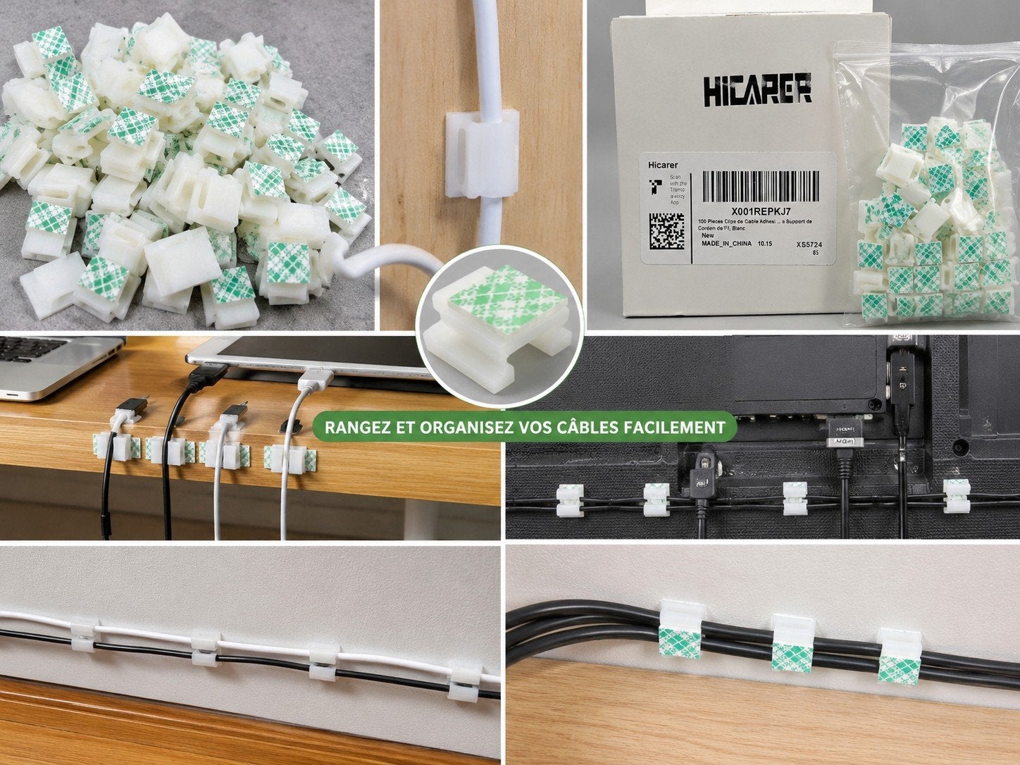 Lot de 100 clips adhésifs pour câbles – Blanc