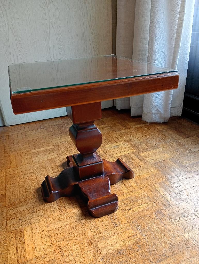 Houten bijzettafeltje notelaar antiek, Huis en Inrichting, Minder dan 55 cm, Gebruikt, Vierkant, Hout