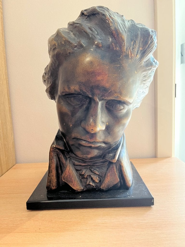Vintage buste van Ludwig van Beethoven op marmeren sokkel, Ophalen of Verzenden, Buste
