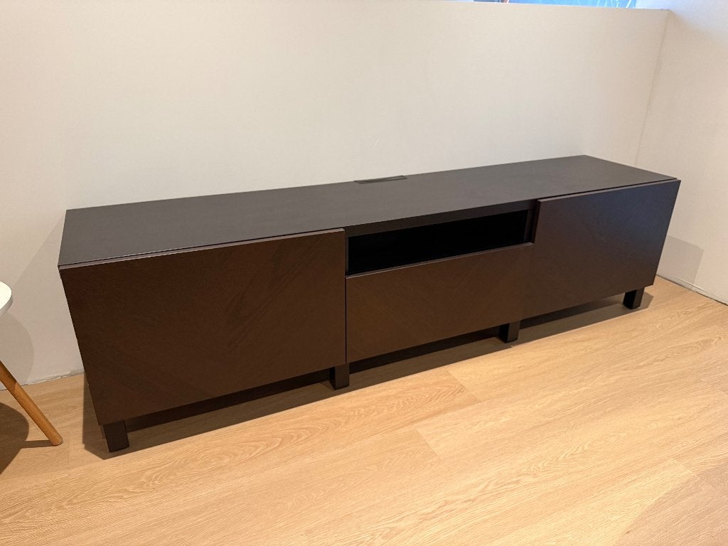TV-kast zwartbruin eikenfineer, Huis en Inrichting, 150 tot 200 cm, Zo goed als nieuw, Minder dan 100 cm, 25 tot 50 cm