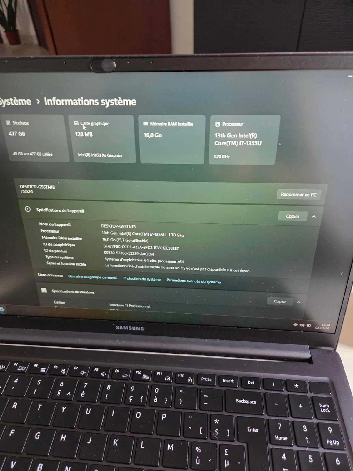 Samsung galaxy book3 i7 16go ssd512, Informatique & Logiciels, Core i7, 4 Ghz ou plus, Enlèvement, Gaming