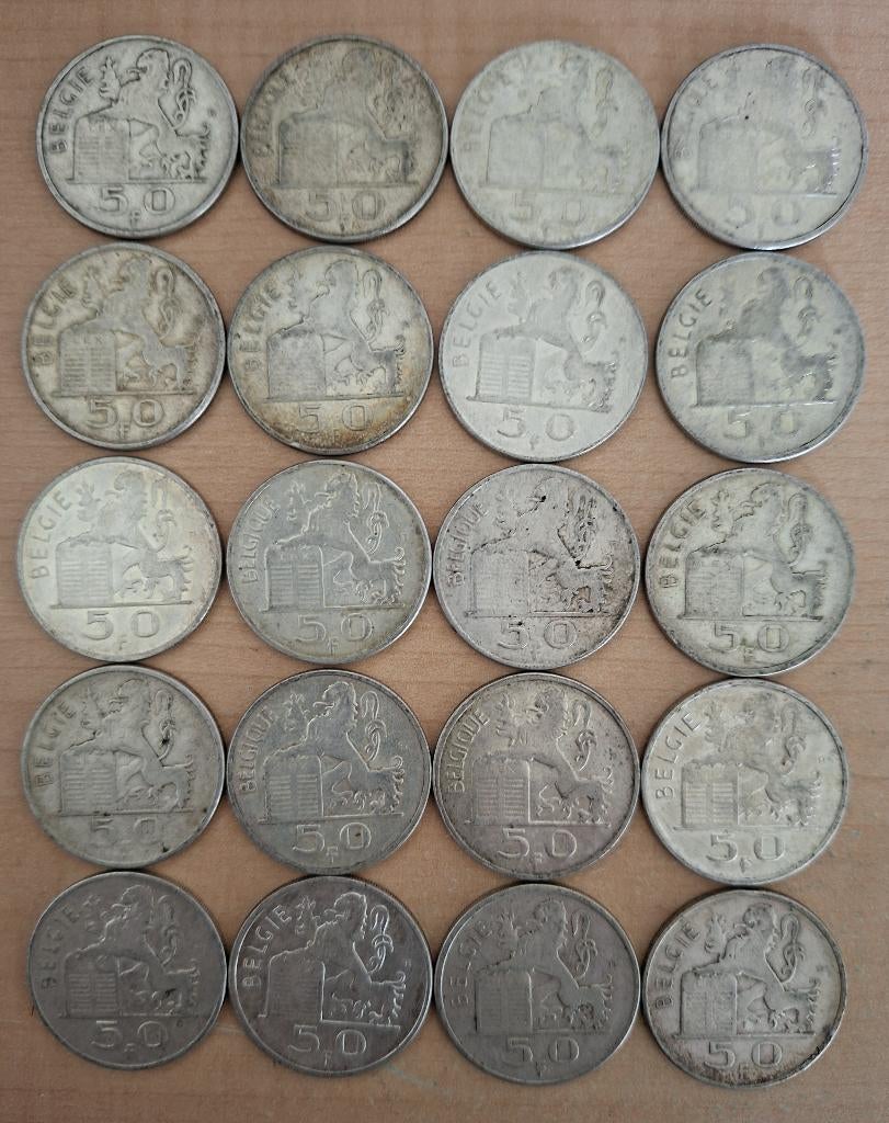 20x  50 FR  BOUDEWIJN   ZILVER     420 EURO, Enlèvement ou Envoi, Monnaie en vrac, Argent, Argent