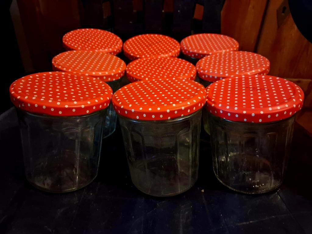 9 jolis Pots de confiture couvercles à pois vides