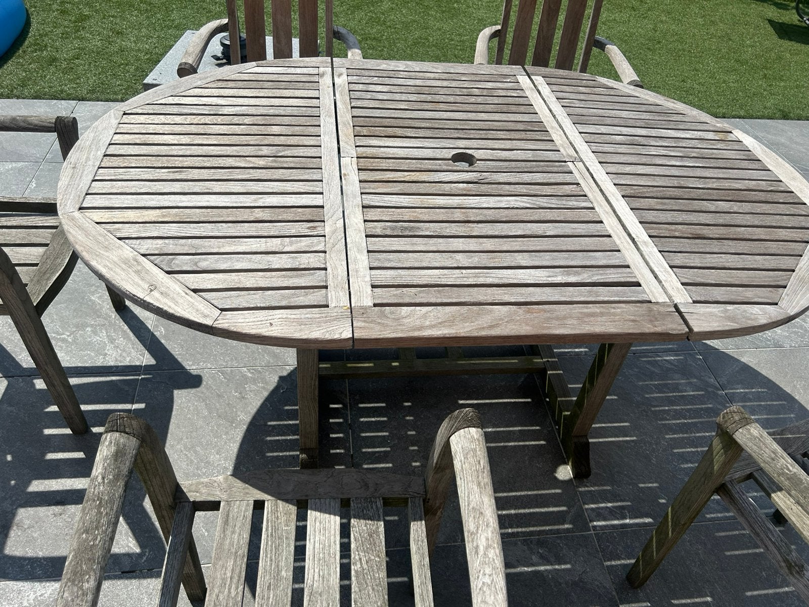 Teak tuintafel + 5 stoelen, Tuin en Terras, Ophalen, Gebruikt
