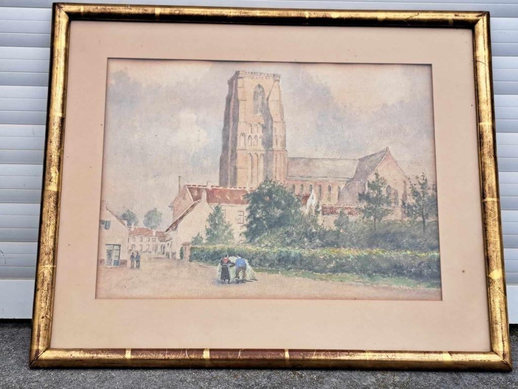 aquarelle Eglise de Liedekerke, Ophalen of Verzenden