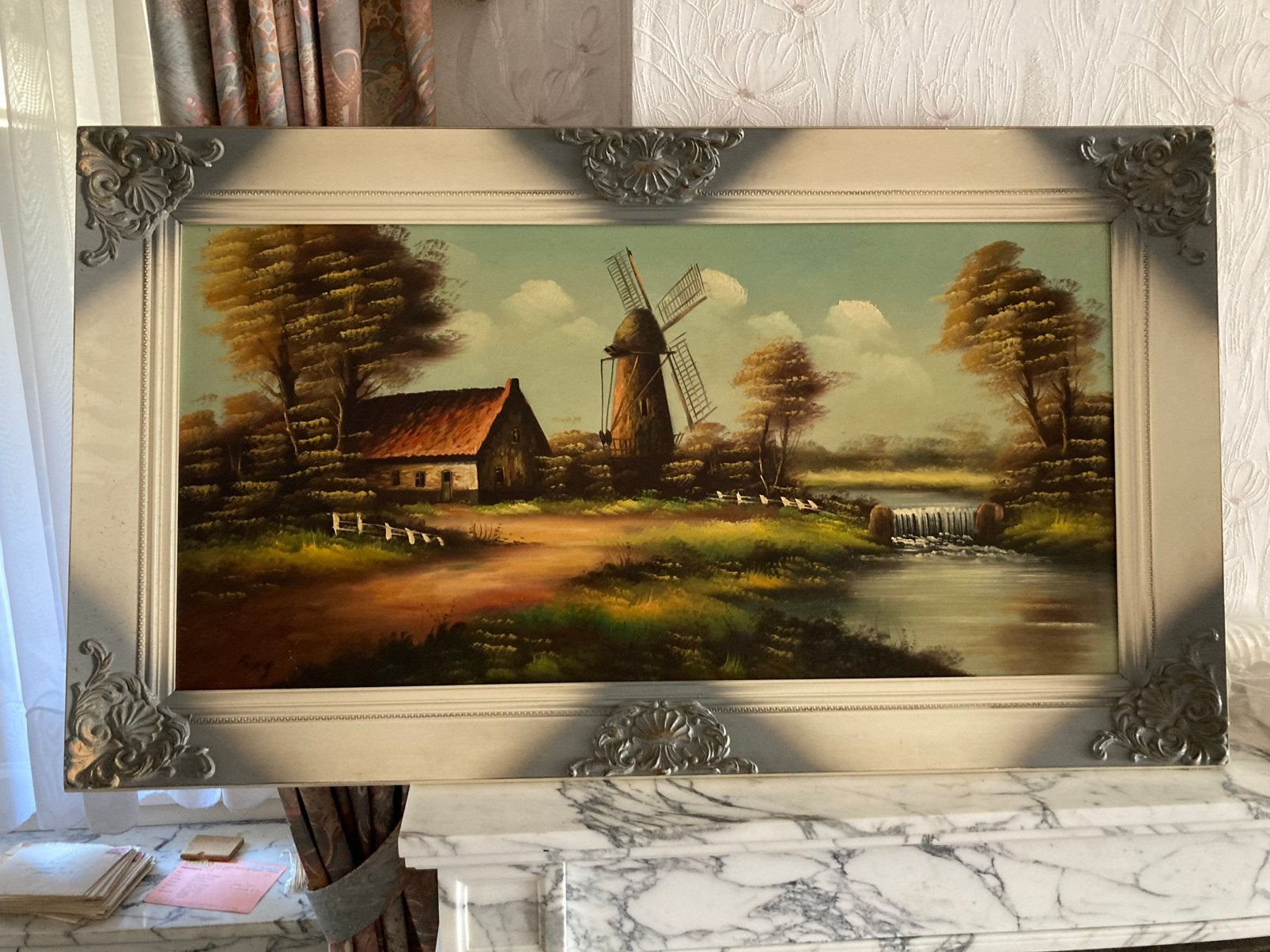 Groot vintage olieverfschilderij – Hollands landschap, Antiquités & Art, Art | Peinture | Classique, Peinture à l'huile, Paysage