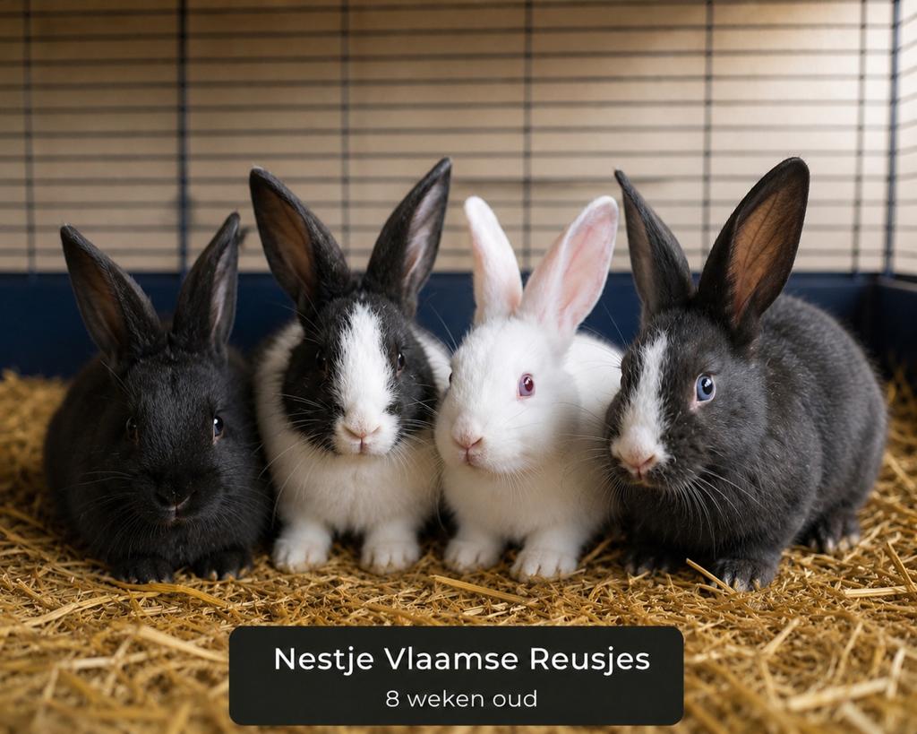 Mooi nestje Vlaamse Reusjes (8 weken oud), Dieren en Toebehoren, Konijnen, Geslacht onbekend, Groot, 0 tot 2 jaar