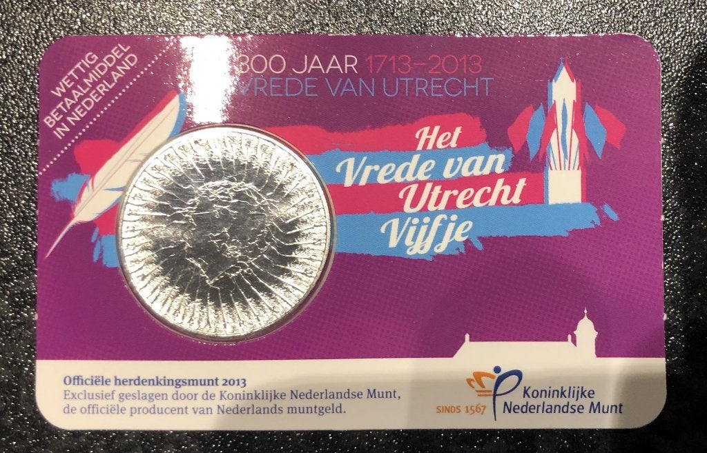 Nederland : 5 euro 2013 - Vrede van Utrecht - in Coincard, Ophalen of Verzenden, Koningin Beatrix, Euro's, Losse munt
