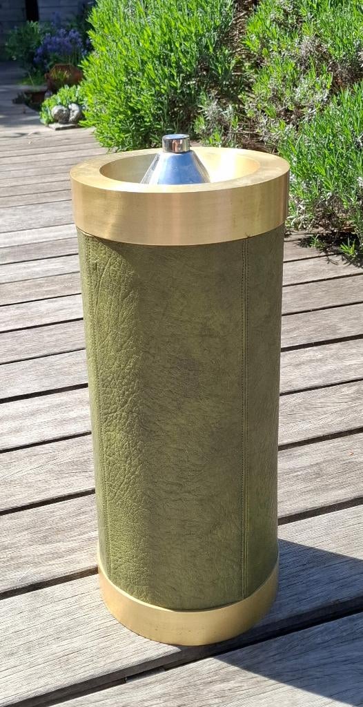Staande asbak koper/namaak leder, Verzamelen, Ophalen, Gebruikt, Asbak