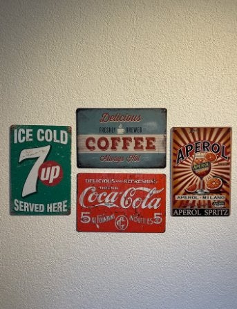Metalen reclameborden 20x30 cm  Koffie Coca Cola Aperol 7up, Metaal, 30 cm, Verzenden, 20 cm
