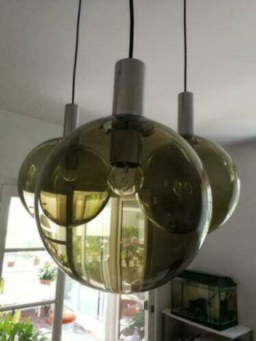 Suspension 3 Grands Globes Vintage OTT / Raak, Maison & Meubles, Enlèvement, Comme neuf, Verre, E27 (grand)