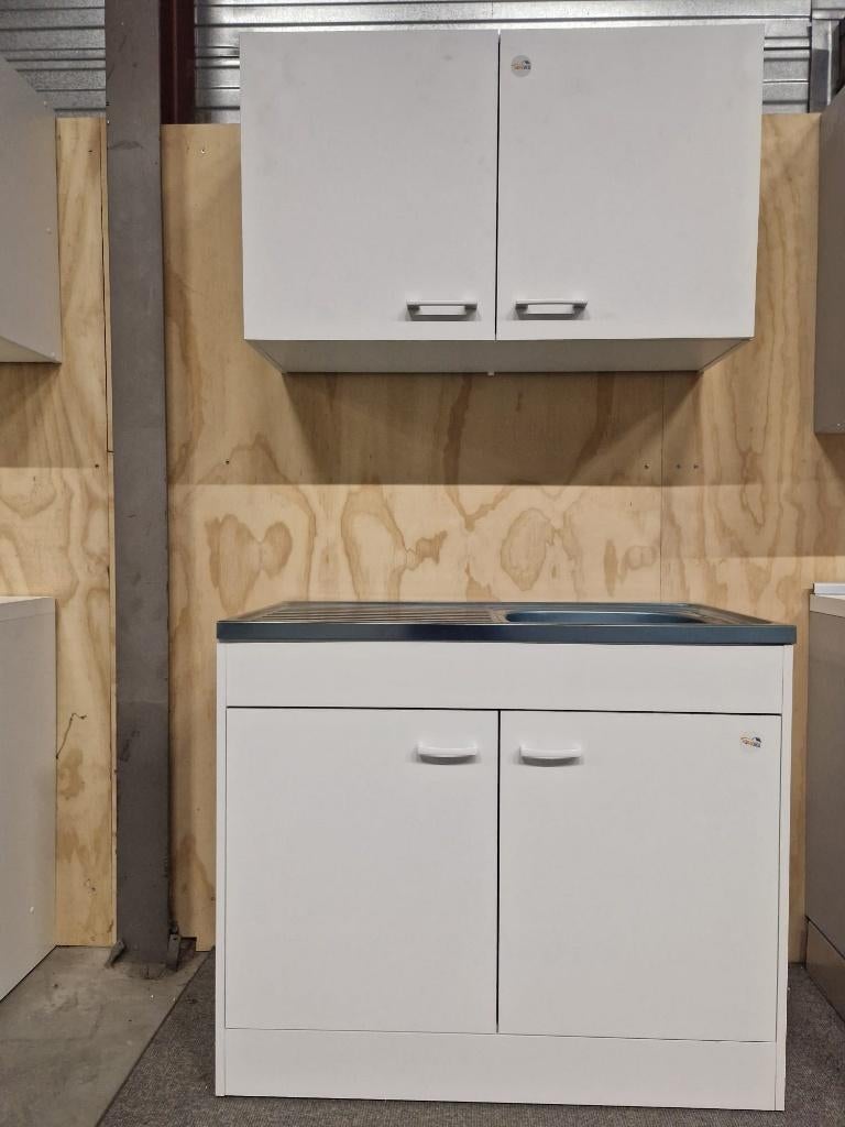 keuken 100 cm inclusief spoelbak nieuw, Staal of Inox, Wit, Nieuw, Enkelwandige keuken