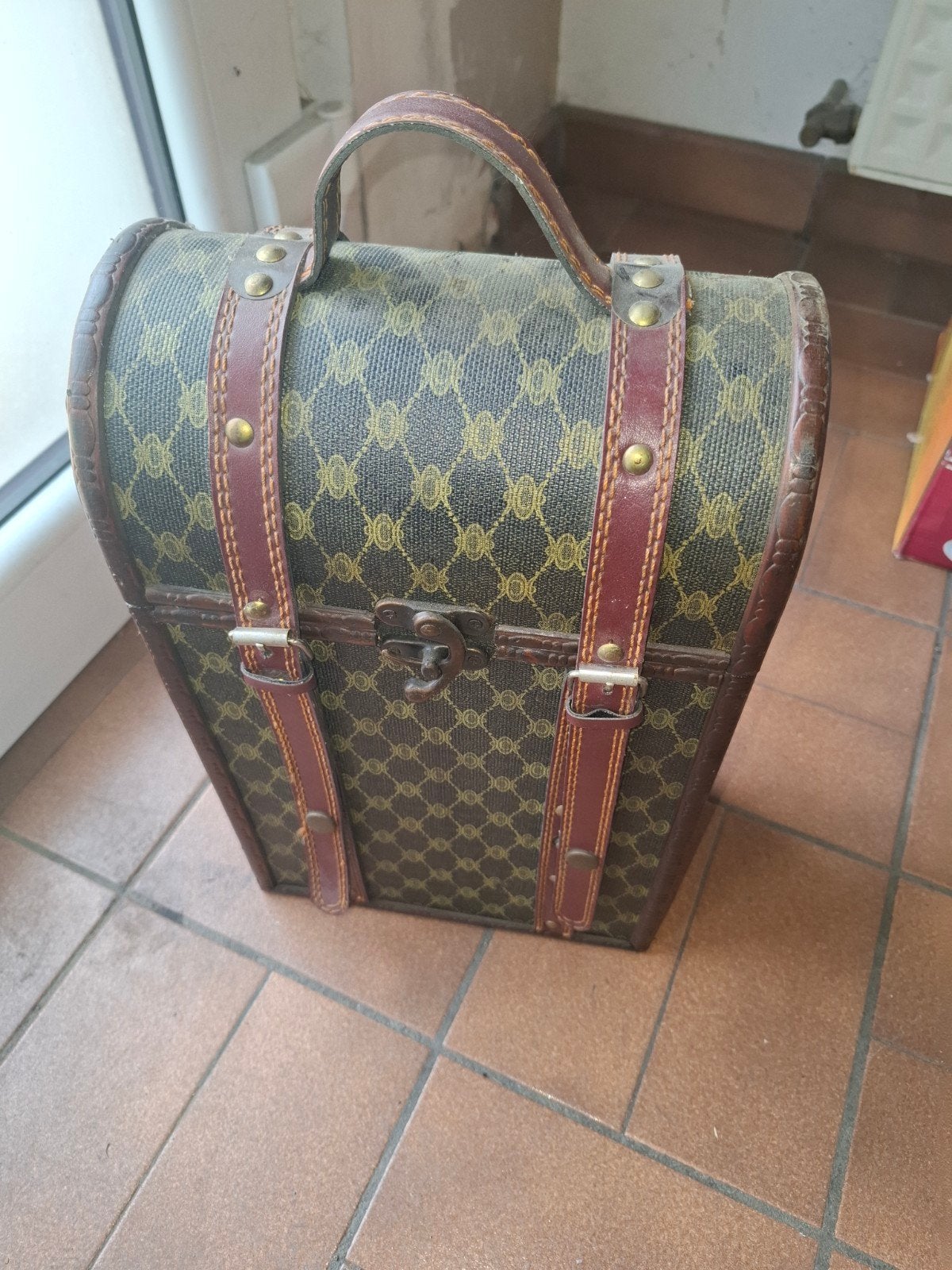 Coffret porte-bouteilles vintage en bois rigide 2 bouteilles, Moins de 40 cm, Moins de 35 cm, Brun, Enlèvement
