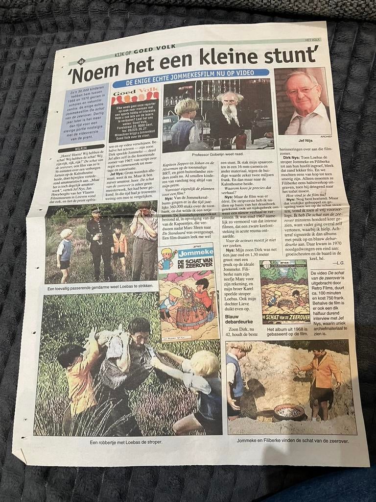 Vintege krantenartikel jommekesfilm jef nys, Verzamelen, Ophalen of Verzenden