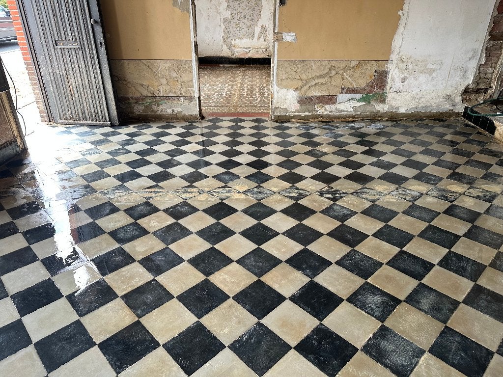 Cementtegels - dambordpatroon (zwart-wit), Doe-het-zelf en Bouw, Tegels, Ophalen, Overige materialen, Gebruikt, 20 tot 40 cm