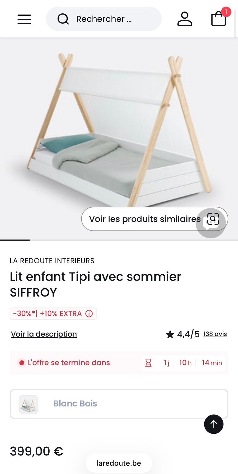 Lit tipi La Redoute, Enlèvement, Comme neuf, Matelas
