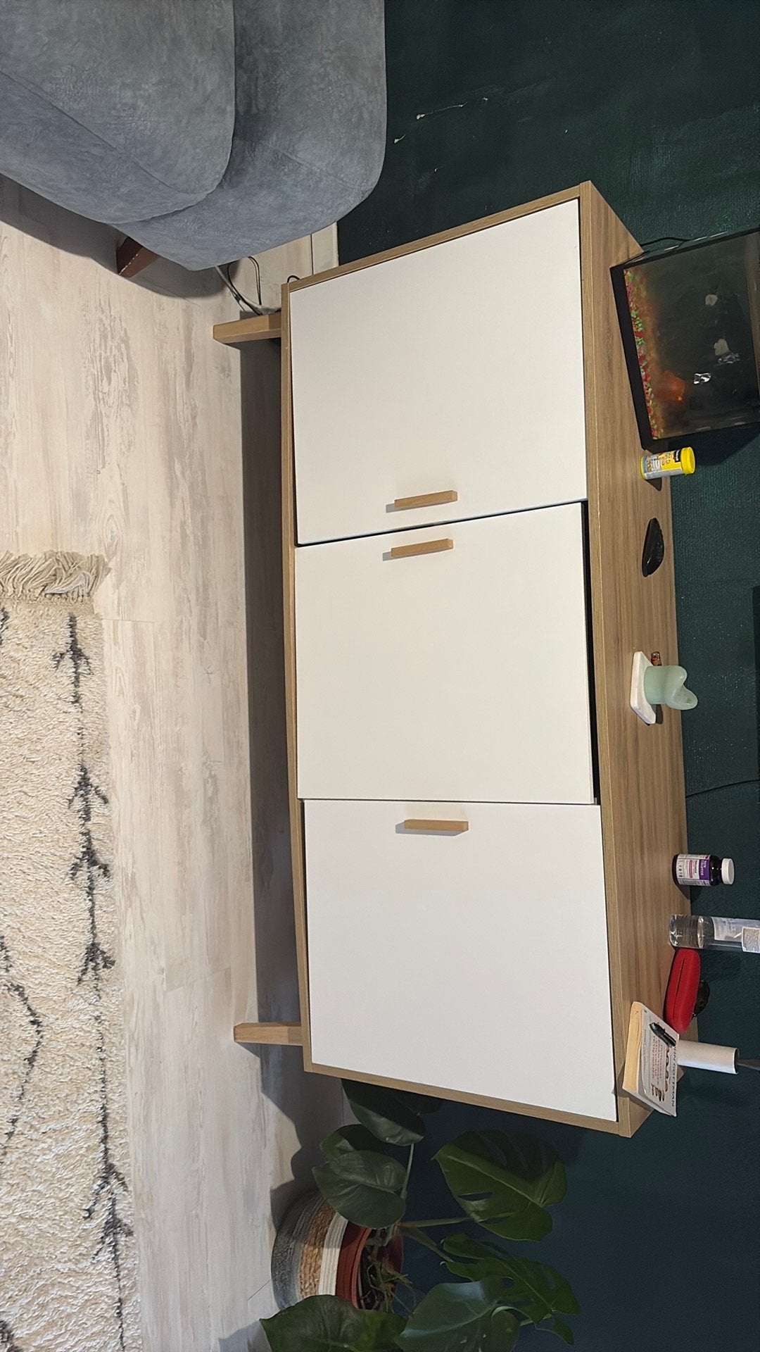 TV-meubel / dressoir - 3 deurs wit & eiken look, Ophalen, Zo goed als nieuw