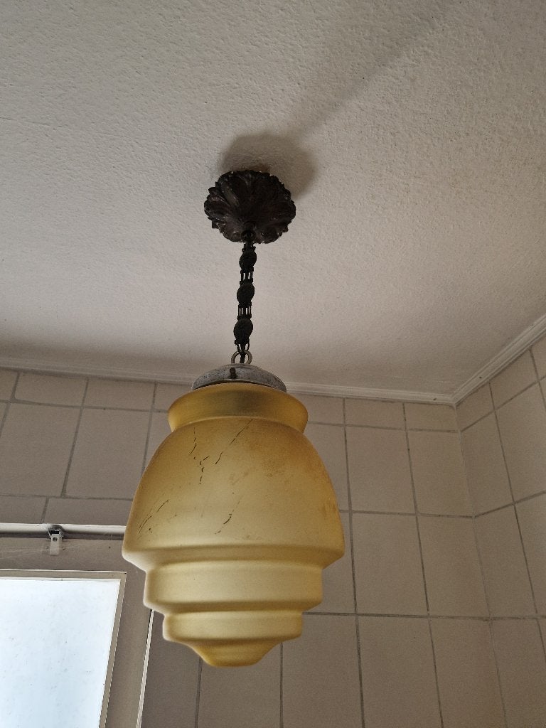 hanglamp geel melkglas, Ophalen of Verzenden, Gebruikt, Glas, E27 (groot)